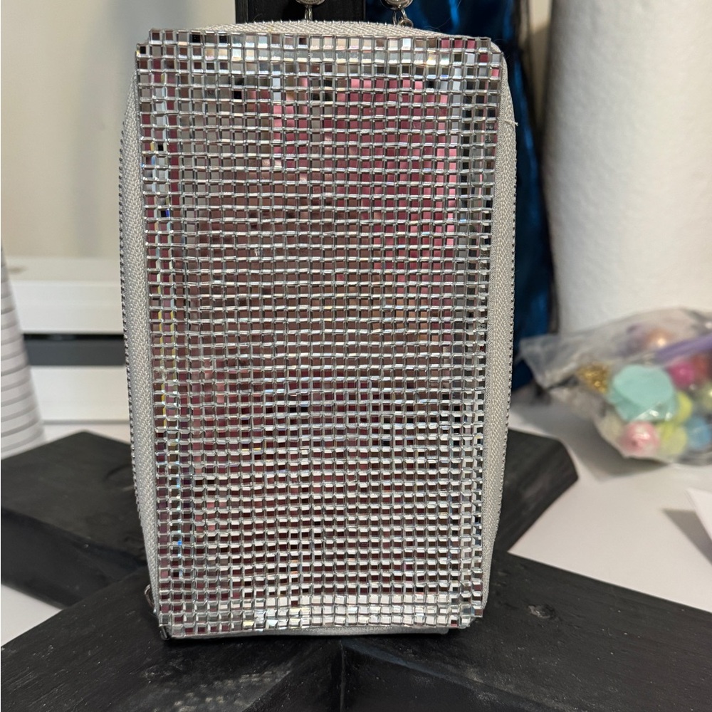 Silver Rhinestone Crossbody Phone Bag NWT